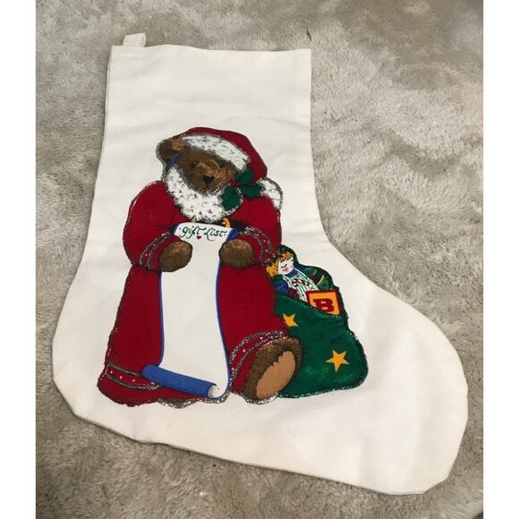 Handcrafted Christmas Stocking With Santa Bear & Gift Bag Design - Picture 2 of 6